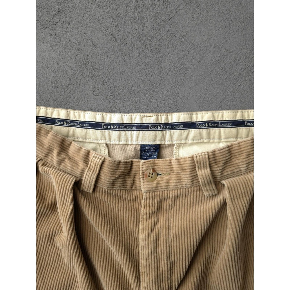 Vintage 90s Polo Ralph Lauren Tan Corduroy Pants 30 Pleated Wide Leg - Picture 11 of 15